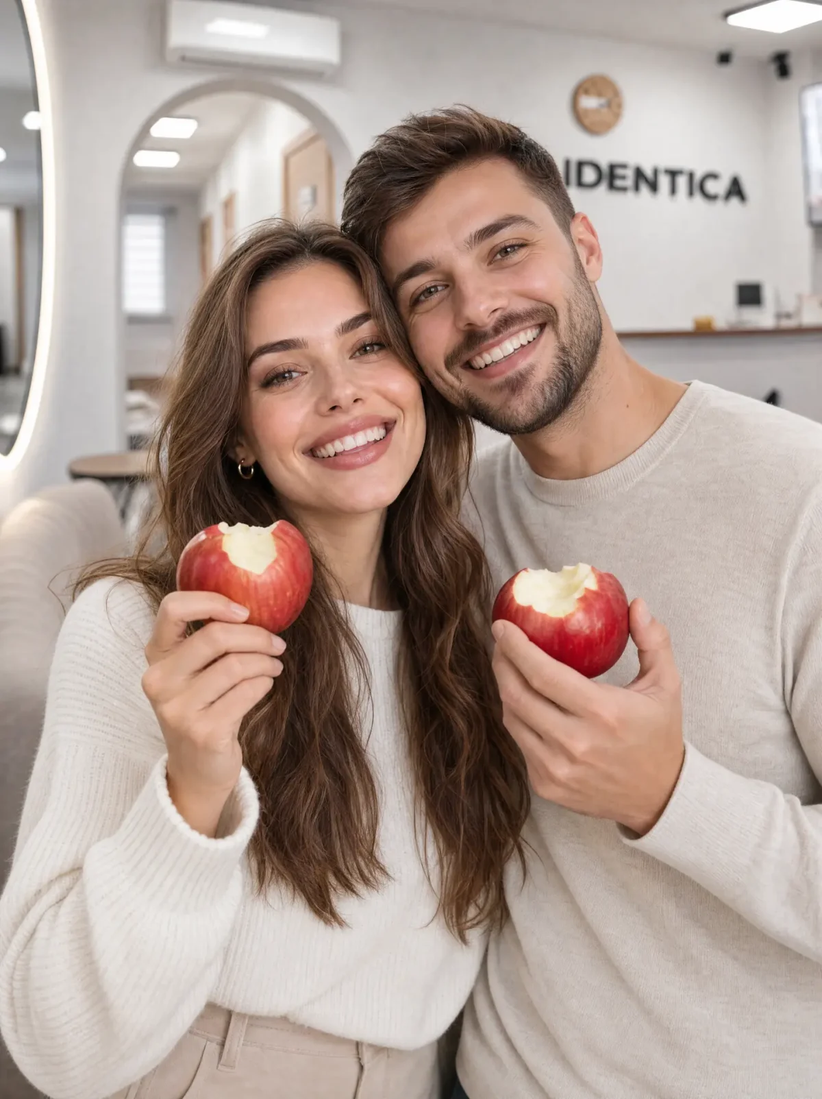 Улыбающаяся пара в холле клиники IDENTICA